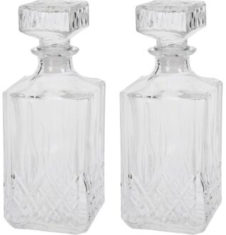 2x Glazen whiskey karaf met dop vierkant 750 ml