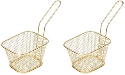 2x Goud patat/snack serveermandje/frituurmandje 20 cm