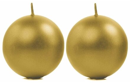 2x Gouden bolkaarsen 8 cm - bolkaarsen Goudkleurig