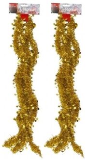 2x Gouden kerstboom slingers 270 cm - Kerstslingers Goudkleurig