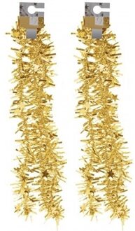 2x Gouden kerstversiering folieslingers met sterretjes 180 cm