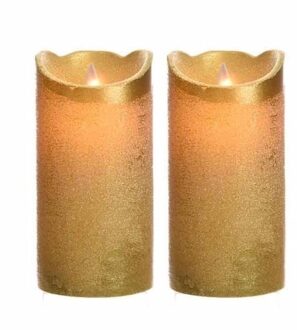 2x Gouden led kaarsen met timer 15 cm