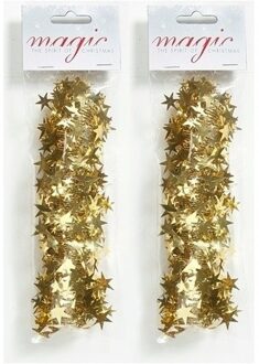 2x Gouden spiraal slingers met sterren 750cm kerstboom