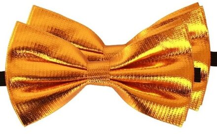 2x Gouden verkleed vlinderstrikjes 14 cm voor dames/heren - Goud thema verkleedaccessoires/feestartikelen - Vlinderstrikken/vlinderdassen met elastieken sluiting