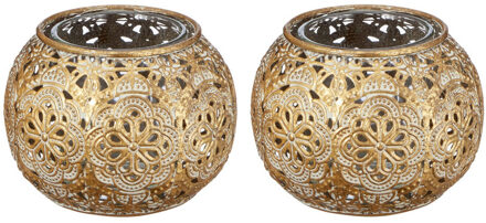 2x Gouden waxinelicht / theelicht houder met glas 7 cm