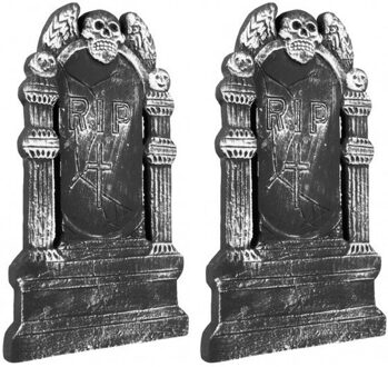 2x Grafstenen kerkhof RIP vliegende schedel 50 cm - Halloween/Horror decoratie