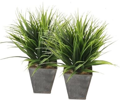 2x Grass Bush kunstplanten 30 cm - Kunstplanten Groen