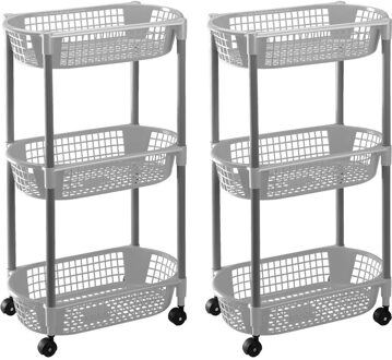 2x Grijze opberg trolleys/roltafels met 3 manden 71 cm