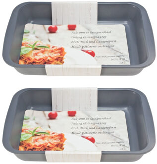 2x Grijze rechthoekige glazen ovenschalen 1,8 liter 29,5 x 18 x 5 cm