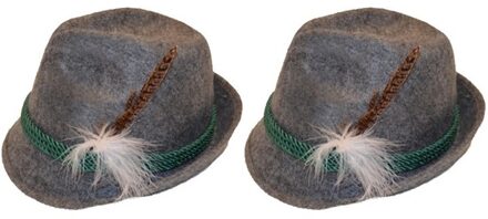 2x Grijze Tiroler hoedjes verkleedaccessoires voor volwassenen Grijs