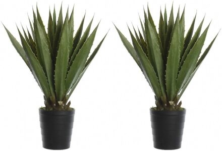 2x Groene Agave Kunstplanten 85 Cm In Zwarte Pot - Kunstplanten