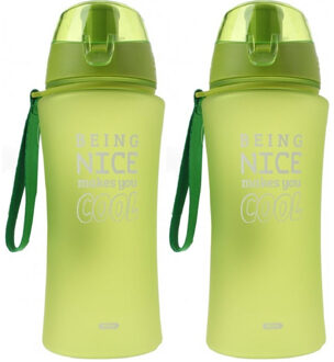 2x Groene bidon drinkfles/waterfles 480 ml- Sportfles/sportbidon met sportdop - Herbruikbare drinkbeker/drinkbus voor school/werk/sporten - Action products