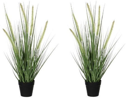 2x Groene Dogtail siergras kunstplanten 53 cm met zwarte pot - Kunstplanten