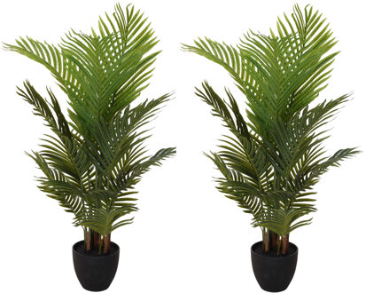 2x Groene kunst goudpalm planten in pot 94 cm - Woondecoratie/accessoires - Kunstplanten - Nepplanten - Kamerplanten - Palmbomen - Goudpalmen voor binnen