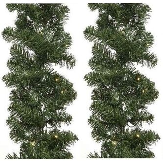 2x Groene kunst kerstguirlande Imperial met lampjes 270 cm - Dennenslingers met kerstverlichting