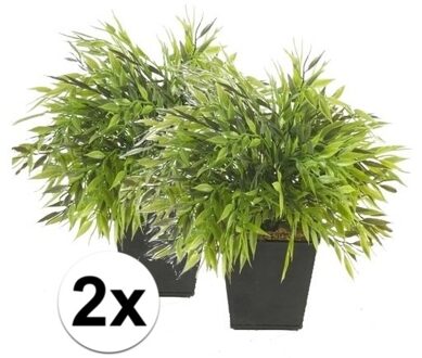 2x Groene kunstplant bamboe plant in pot 25 cm - Kunstplanten