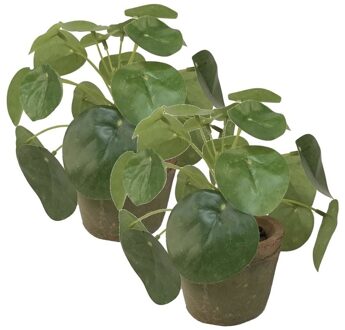 2x Groene kunstplanten pilea plant in pot 13 cm - Kunstplanten