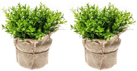 2x Groene kunstplanten tuinkers kruiden plant in pot 16 cm - Kunstplanten