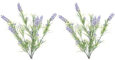 2x Groene/lilapaarse Lavandula lavendel kunstplanten 44 cm bundel/bosje - Kunstplanten