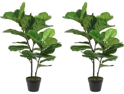 2x Groene vijgenboom kunstplanten 97 cm met zwarte pot - Kunstplanten