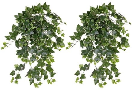 2x Groene/witte Hedera Helix klimop weerbestendige kunstplanten 65 cm - Kunstplanten