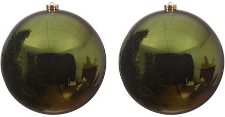 2x Grote donkergroene kerstballen van 20 cm glans van kunststof