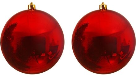 2x Grote Kerst Rode Kerstballen Van 14 Cm Glans Van Kunststof - Kerstbal Rood