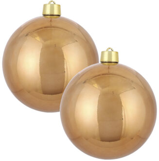 2x Grote kunststof kerstbal licht koper 25 cm - Groot formaat koperen kerstballen