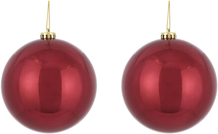 2x Grote kunststof kerstballen donkerrood 15 cm - Grote onbreekbare kerstballen - Kerstboomversiering/kerstversiering