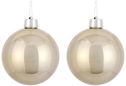 2x Grote kunststof kerstballen licht champagne 20 cm - Groot formaat champagne kerstballen