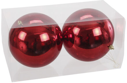 2x Grote kunststof kerstballen rood 15 cm
