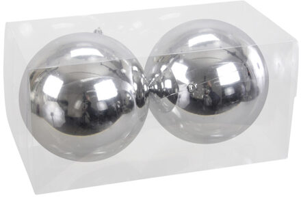 2x Grote kunststof kerstballen zilver 15 cm - Kerstbal Zilverkleurig