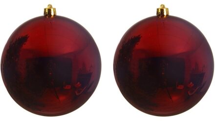 2x Grote raam/deur/kerstboom decoratie donkerrode kerstballen 14 cm glans - Kerstbal Rood