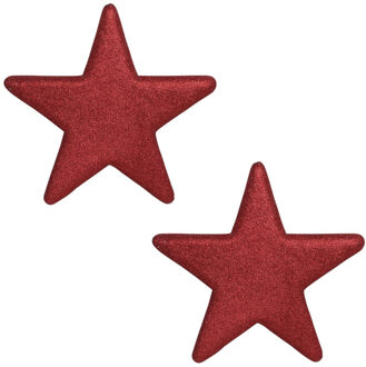 2x Grote rode glitter sterren kerstversiering/kerstdecoratie 25 cm