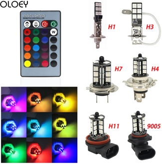 2x H11 H9 H8 5050 LED 27SMD RGB Car Headlight Fog Light Lamp Bulb Remote Control