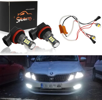 2X H8 LED Fog Light Bulb Auto Car Driving Drl Lamp LED Bulbs No Error Canbus Decoders For Skoda Fabia Superb Yeti Octavia 2015