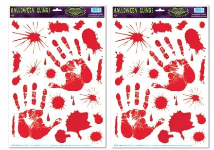 2x Halloween raamsticker met bloed handen - Halloween/horror decoratie/versiering