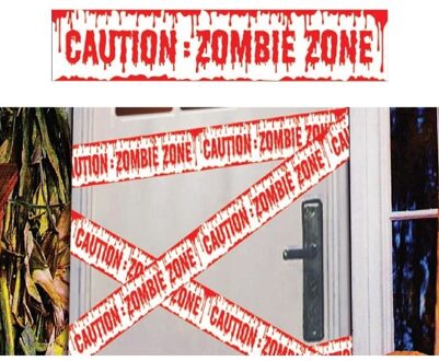 2x Halloween thema plastic afzetlinten Caution Zombie Zone 600 cm - Markeerlinten Multikleur