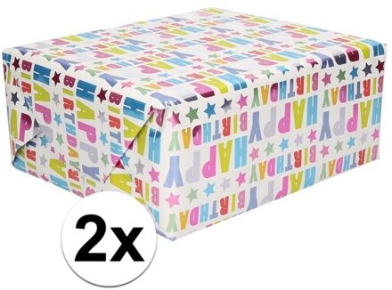 2x Happy Birthday cadeaupapier 70 x 150 cm - Cadeaupapier