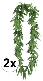 2x Hawaii kransen cannabis - hawaii slingers - Wiet/canabis thema decoratie/versiering