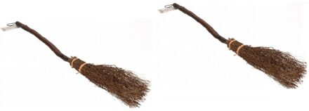 2x Heksen bezem 89 cm - Halloween versiering/decoratie - Verkleedaccessoires voor heksen - Heksenbezems