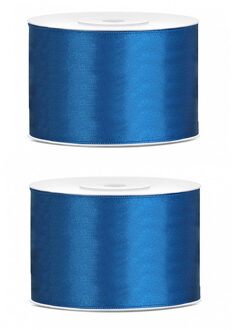 2x Hobby/decoratie blauw satijnen sierlinten 5 cm/50 mm x 25 meter