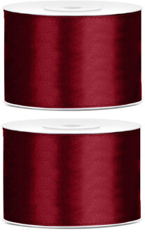 2x Hobby/decoratie bordeaux rood satijnen sierlinten 5 cm/50 mm x 25 meter - Cadeaulint satijnlint/ribbon - Bordeaux rode linten - Hobbymateriaal benodigdheden - Verpakkingsmaterialen