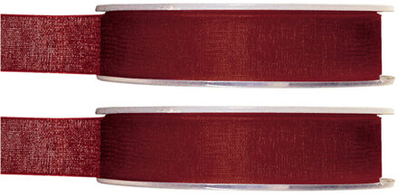 2x Hobby/decoratie bordeauxrode organza sierlinten 1,5 cm/15 mm x 20 meter