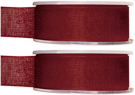 2x Hobby/decoratie bordeauxrode organza sierlinten 2,5 cm/25 mm x 20 meter