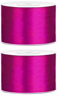2x Hobby/decoratie donker fuchsia roze satijnen sierlinten 5 cm/50 mm x 25 meter