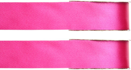 2x Hobby/decoratie fuchsia roze satijnen sierlinten 1,5 cm/15 mm x 25 meter