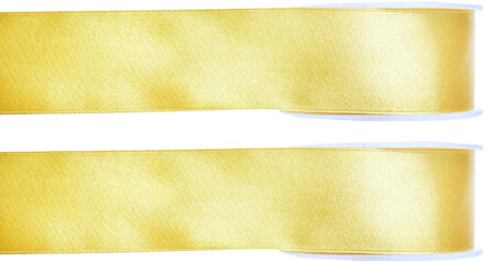 2x Hobby/decoratie gele satijnen sierlinten 1,5 cm/15 mm x 25 meter