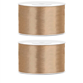 2x Hobby/decoratie goud satijnen sierlinten 3,8 cm/38 mm x 25 meter - Cadeaulint satijnlint/ribbon - Gouden linten - Hobbymateriaal benodigdheden - Verpakkingsmaterialen