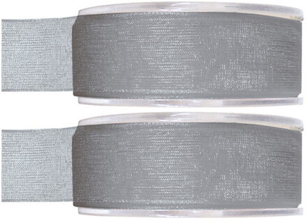 2x Hobby/decoratie grijze organza sierlinten 2,5 cm/25 mm x 20 meter